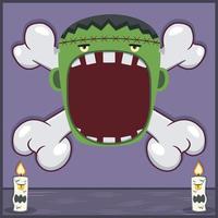 Halloween Character Design With Frankenstein Head. On Skull and Candles vector