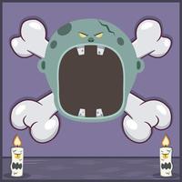 Halloween Character Design With Grey Zombie Head. On Skull and Candles vector