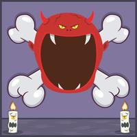 Halloween Character Design With Devil Head. On Skull and Candles vector