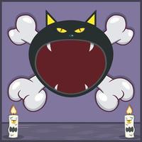 Halloween Character Design With Black Cat Head. On Skull and Candles vector