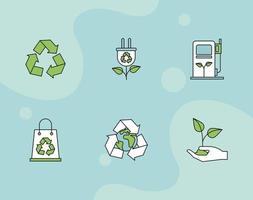 six ecology nature icons vector