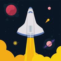 spaceship and planets vector