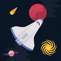 planets and spaceship vector