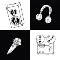 cuatro iconos de doodle de música vector