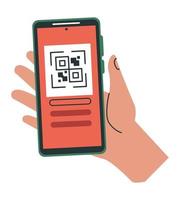 mano usando un teléfono inteligente con código qr vector