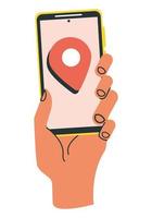 hand using smartphone gps app vector