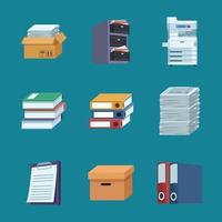 nine office paperwork icons vector