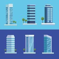 six city buildings icons vector