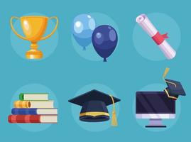 seis iconos de graduación virtual vector