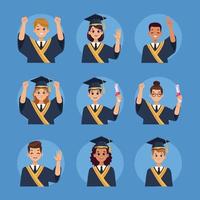 nine graduates celebrating characters vector