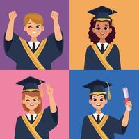 four graduates celebrating characters vector