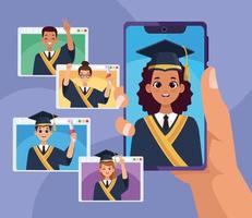 graduates in smartphone and webpages vector