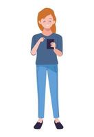 mujer de pie con smartphone vector