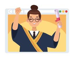 genius woman graduate in webpage vector