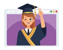 mujer rubia graduada en pagina web vector