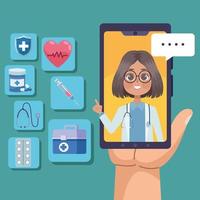 teléfono inteligente con iconos de telemedicina vector