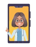 female doctor in smartphone vector