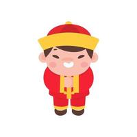 Chinese children wear red national costumes to celebrate Chinese New Year. vector