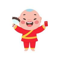 Chinese children wear red national costumes to celebrate Chinese New Year. vector