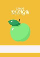 Green apple on orange vector card design template