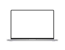 Modern thin frame laptop with blank screen. Vector 3d mockup isolated on white