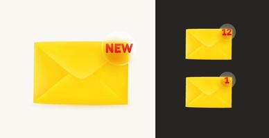 Yellow envelope with informer. Vector illustration with glassmorphism effect