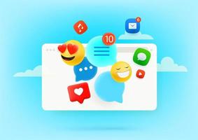 Social media communication vector concept with speech bubbles and emoticons