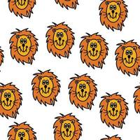 Funny Hand Drawn Cartoon Lion Head of a Lion Seamless Background Pattern vector