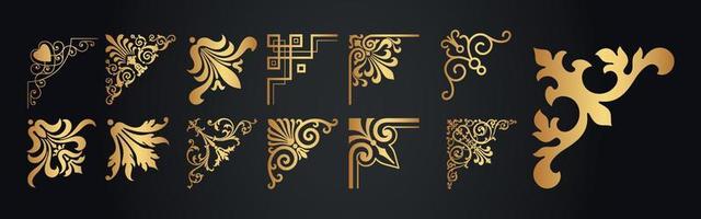 Set of ornametal corners on white background. Classic, floral and ethnic ornaments. vector