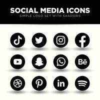 conjunto de iconos de redes sociales en color blanco y negro vector
