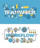 Set of modern vector illustration concepts of words teamwork and workflow