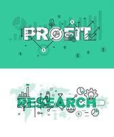 Set of modern vector illustration concepts of words profit and research