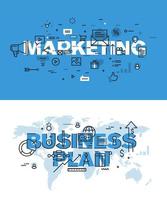 Set of modern vector illustration concepts of words marketing and business plan