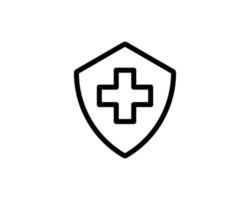 Escudo de protección médica cruz diseño de icono negro. signo de atención médica de la medicina. ilustración vectorial. vector