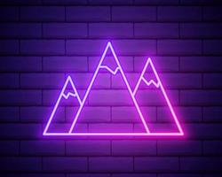 Mountain icon. Elements of startups in neon style icons. Simple icon for websites, web design, mobile app, info graphics isolated on brick wall vector