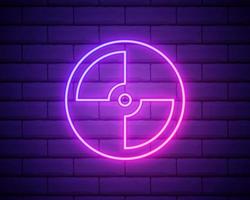 Glowing neon CD or DVD disk icon isolated on brick wall background. Compact disc sign. Vector Illustration