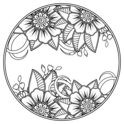 mehndi flower for henna, mehndi, tattoo, decoration. Decorative ornament in ethnic oriental style, doodle ornament, outline hand draw. Coloring book page.