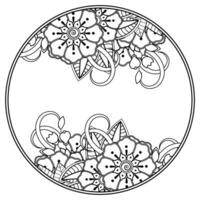 flor mehndi para henna, mehndi, tatuaje, decoración. adorno decorativo en estilo étnico oriental, adorno de doodle, dibujo a mano de contorno. página de libro para colorear. vector