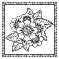 flor mehndi para henna, mehndi, tatuaje, decoración. adorno decorativo en estilo étnico oriental, adorno de doodle, dibujo a mano de contorno. página de libro para colorear. vector