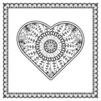 mehndi flower with frame in shape of heart. decoration in ethnic oriental, doodle ornament. vector