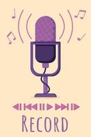 Podcast and audio icon in a flat style, record mic isolated on a yellow background. Microphone, record, music wave line icon. vector