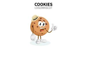 Cartoon cookie mascot, vector illustration of a cute brown cookie character mascot