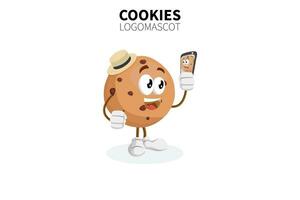 Cartoon cookie mascot, vector illustration of a cute brown cookie character mascot