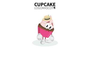 mascota de la magdalena de dibujos animados, ilustración vectorial de una linda mascota de personaje de cupcake rosa vector