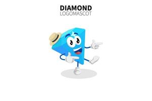 Cartoon diamond mascot, vector illustration of a cute blue diamond character mascot