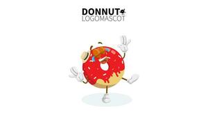 Cartoon donut mascot, vector illustration of a cute red donut character mascot