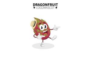 Cartoon dragon fruit mascot, vector illustration of a cute red dragon fruit character mascot