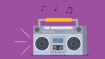 Old fashioned music player, ghetto blaster boombox radio. Flat style cassette player and tape recorder vector illustration.