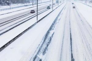 primer plano, de, nevado, autopista, desde arriba foto