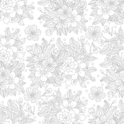 Monochrome doodle outline flower seamless pattern for adult coloring book. Vector hand drawn illustration.